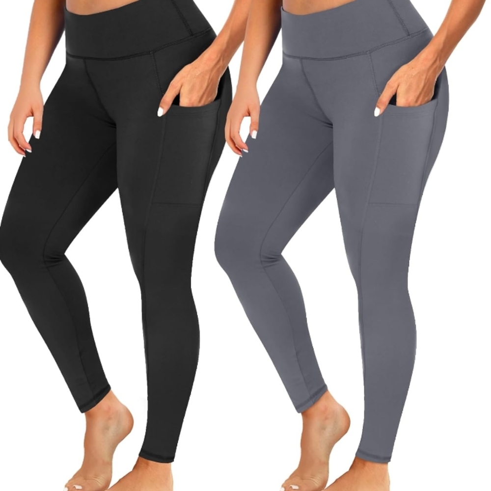 YOLIX 2 Pack Plus Size Leggings with Pockets size 4XL , Black/ Black
